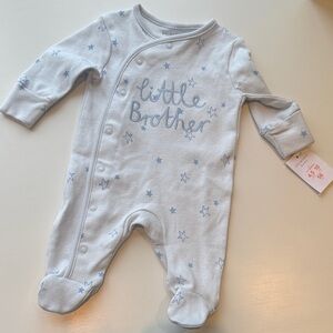 Primark Baby Light Blue 100% Cotton Little Brother Onsie Footie 1M 10 LBS
